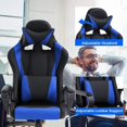thumbnail image 4 of Comfy Rolling Video Game Chair for Adults, Ergonomic Office Chair with Lumbar Support, Height Adjustable Reclining Gaming Chair for Office, Home, Bedroom, Blue, 4 of 7