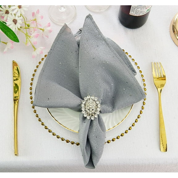 Wedding Linens Inc. (10 pcs) 20" x 20" Sequin Paillette Poly Flax / Burlap Napkins - Silver