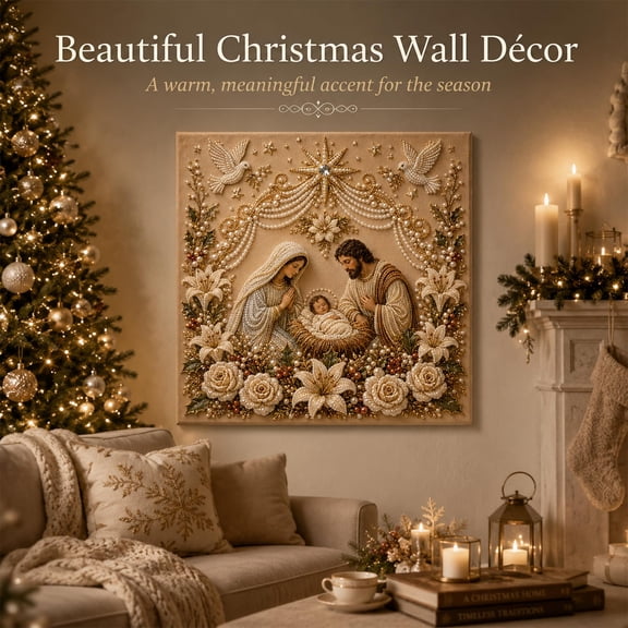 MInHoues Christmas Nativity Scene Diamond Painting DIY Kit, Christmas Wall Decor Dot‑Art Craft Set, Holiday Hand‑Making Supplies for Home Indoor Christmas Decoration