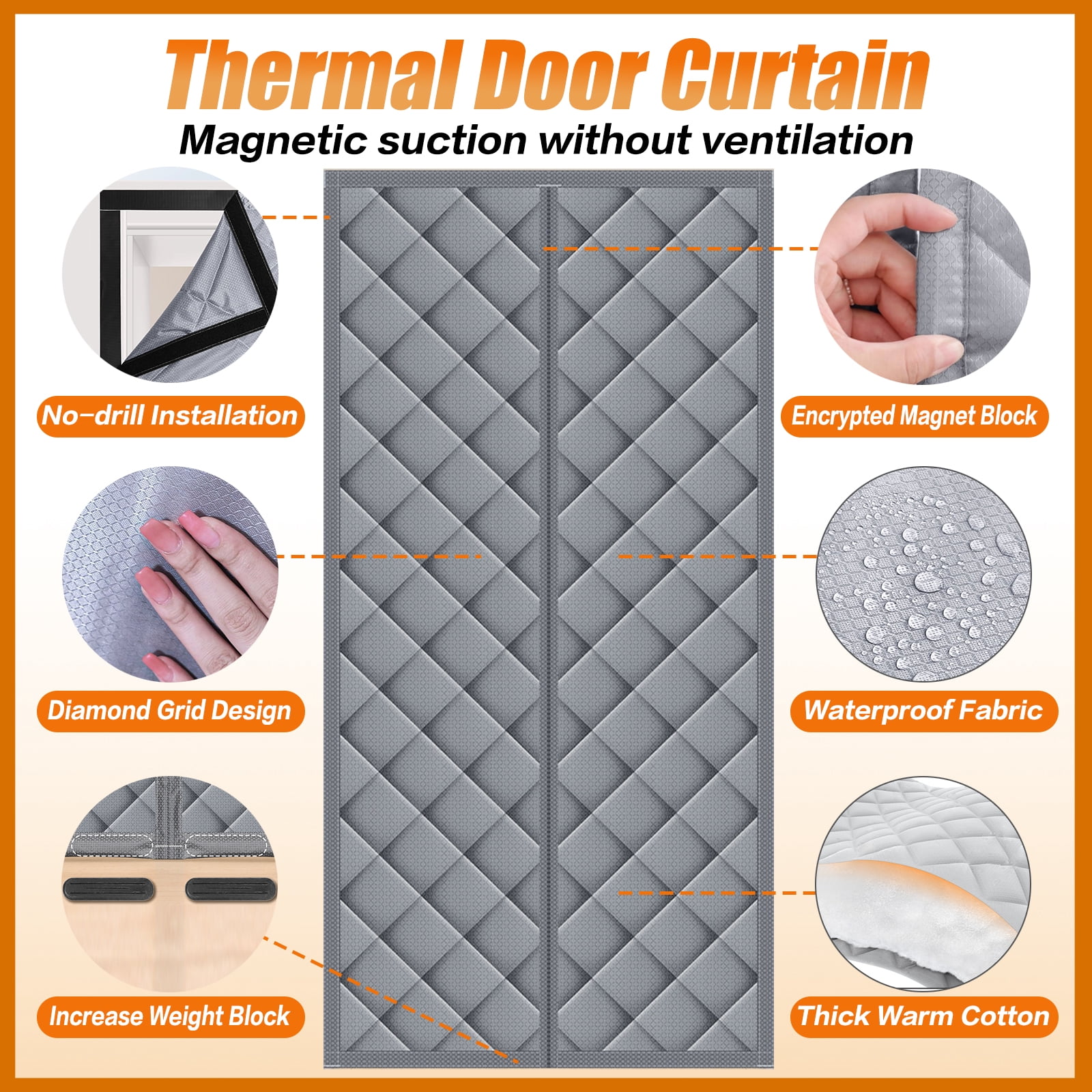 Winter Magnetic Thermal Insulated Door Curtain Fits Door Size 32" X 80" Insulation Cover Blanket Insulation Cloth Thicken Cotton as Privacy Temporary to Soundproof