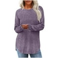 thumbnail image 2 of BiZtdJrK Long Sleeve Shirts for Women Ribbed Knit Crew Neck Tunic Tops Solid Casual Side Slits Hem Pullover Sweaters, Purple, XL, 2 of 6