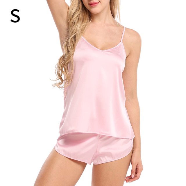 Conjunto de ropa de dormir para mujer Encantador chaleco con cuello en V, pantalones cortos, camisón, rosa, S Guardurnaity XX000231-08