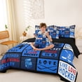 thumbnail image 3 of Castle Fairy Hockey Print Twin Bedding 7-Piece, Sport Minimalism Checkered Bedding Comforter Set, Blue Black,Black Reversible, 3 of 7