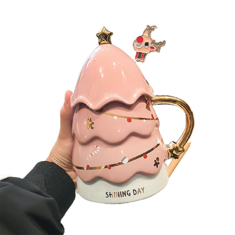 Christmas Tree Cup Double Layer Insulated Coffee Mug with Handle Holiday Gift