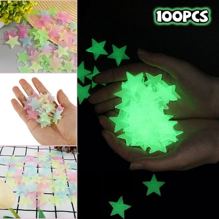 

THRENS 100PCS 3D Star Wall Stickers Luminous Glow in the Dark Kid Bedroom Decor Glow in Room Ceiling Gift Glowing Wall Decals Bonus Constellations