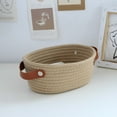 thumbnail image 3 of Woven Storage Basket, Cute Cotton Rope Storage Basket with leather handle, Tiny Decorative Round Storage Bin, Boho Empty Gift Baskets for Organizing, Toy Organizer for Nursery, 3 of 3