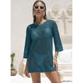 thumbnail image 3 of ANRABESS Crochet Bathing Suit Cover Up for Women Summer Dresses 3/4 Sleeve Beach Cover Ups for Swimwear Hollow Out Bikini Swimsuit Coverups 2026 Vacation Outfits Cyan L, 3 of 12