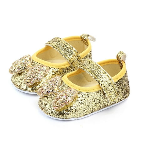 

eczipvz Baby Shoes Baby Fashion Girls Toddler Prewalker Soft Walking Shoes Bowknot Princess Baby Shoes Baby Hard Sole (Gold 5 M Toddler)