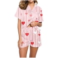 thumbnail image 4 of SDNall Valentine's Day Pajama Set for Women, Flannel Short Sleeve Pocket T-Shirt and Shorts, Casual Home Wear Sleepwear, 4 of 5