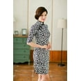 thumbnail image 5 of Women Special 1/2 Long Sleeve Modern Mandarin Chinese Cheongsam Qipao Sheath Short Dress&nbsp;(Black/white petals pri), 5 of 7