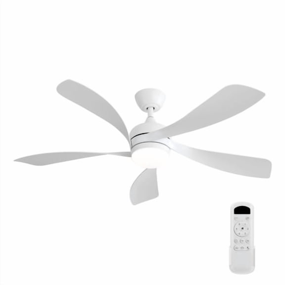52-Inch Ceiling Fan with Light and Remote Control, 3 Color Dimmable 5 ABS Blades Reversible DC Motor For Bedroom, White