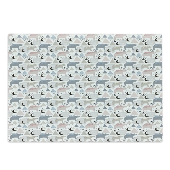 Doodle Cutting Board, Polar Bear Mom and Baby Creative Kids with Pyramids Moon Dots Playful Children, Decorative Tempered Glass Cutting and Serving Board, in 3 Sizes, by Ambesonne