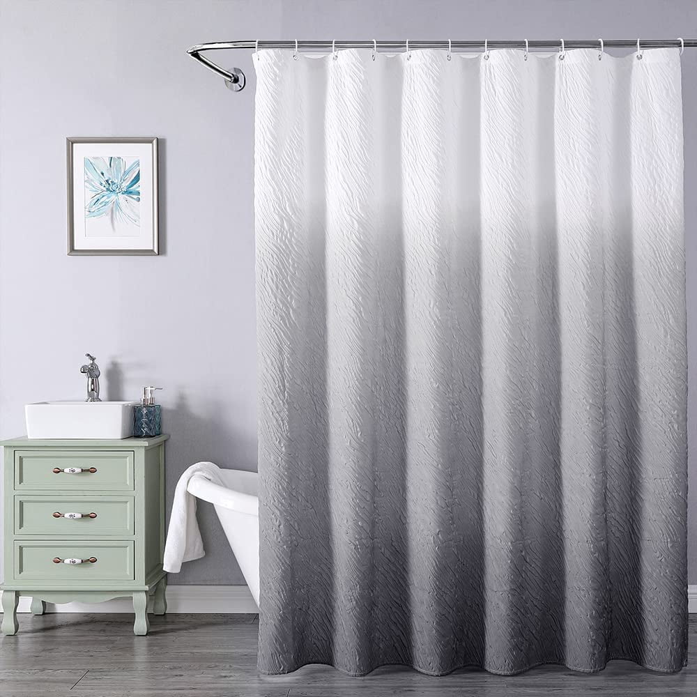 Gradient Shower Curtain for Bathroom, 3D Embossed Ruffle Waterproof