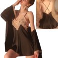 thumbnail image 4 of Vestido de dormir de encaje sin mangas, camisón de satén de encaje sin espalda con tirantes finos suaves bordados de color puro, 4 of 8