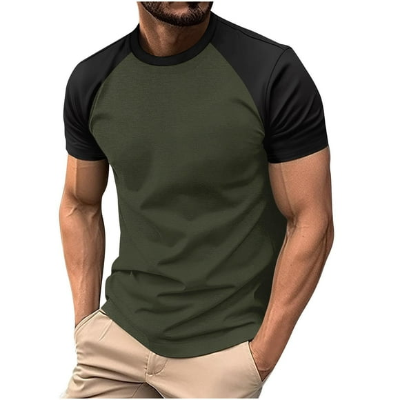 Mens Shirts Sale Clearance! Mens Raglan Short Sleeve Baseball Tee Shirts Vintage Color Block Slim Fit Casual Tees Muscle Gym Workout Athletic Top