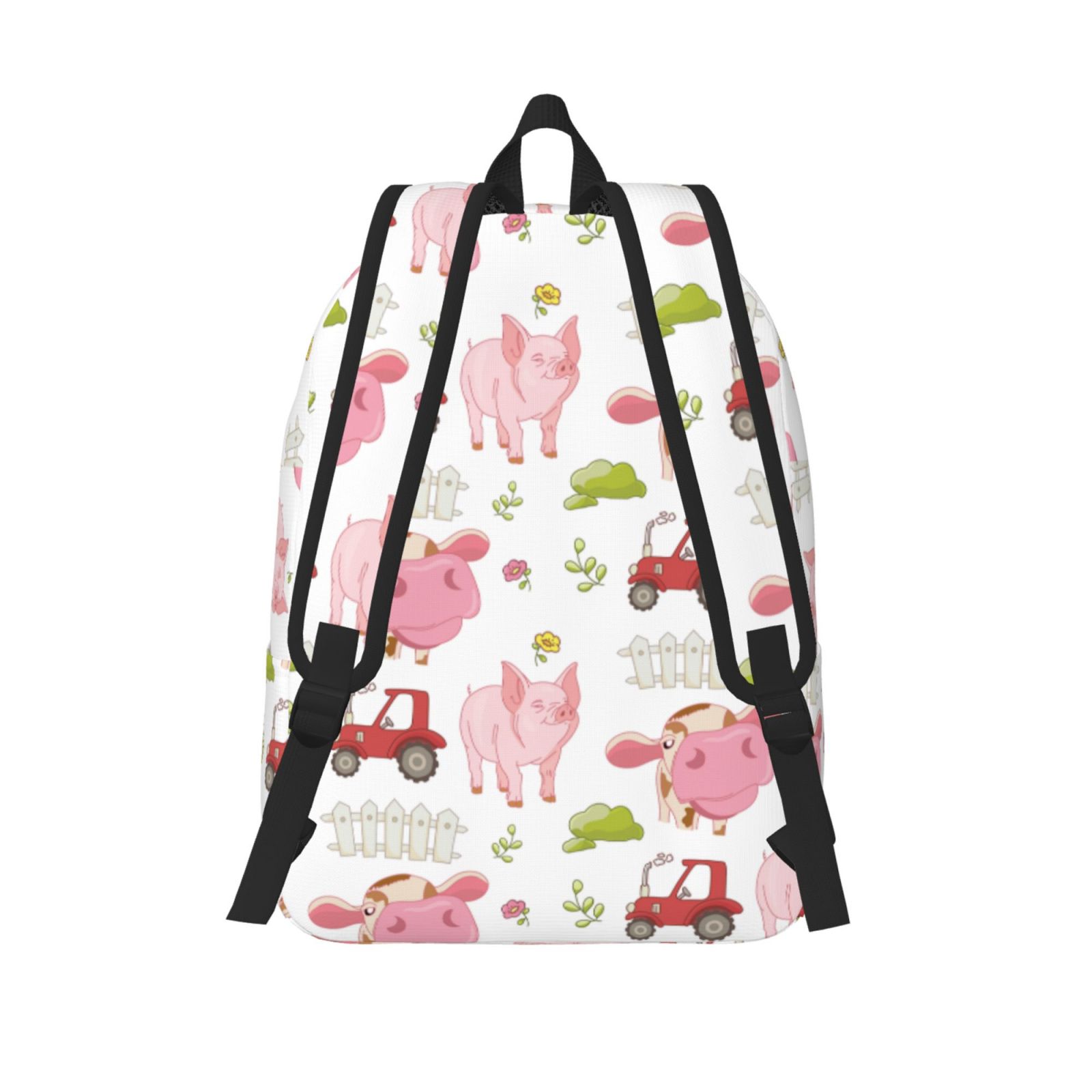 Picia Cow And Pig Printed Canvas Daypack - Stylish and Durable Vintage Compact Backpack - Class, Work, Travel, or Laptop Bookbag,Organized Compartments-Small