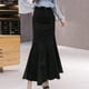 thumbnail image 2 of Falda midi elástica de denim para mujer: falda ajustada de cintura alta con cola de pez, cierre con botones, tallas S-XXL, 2 of 5