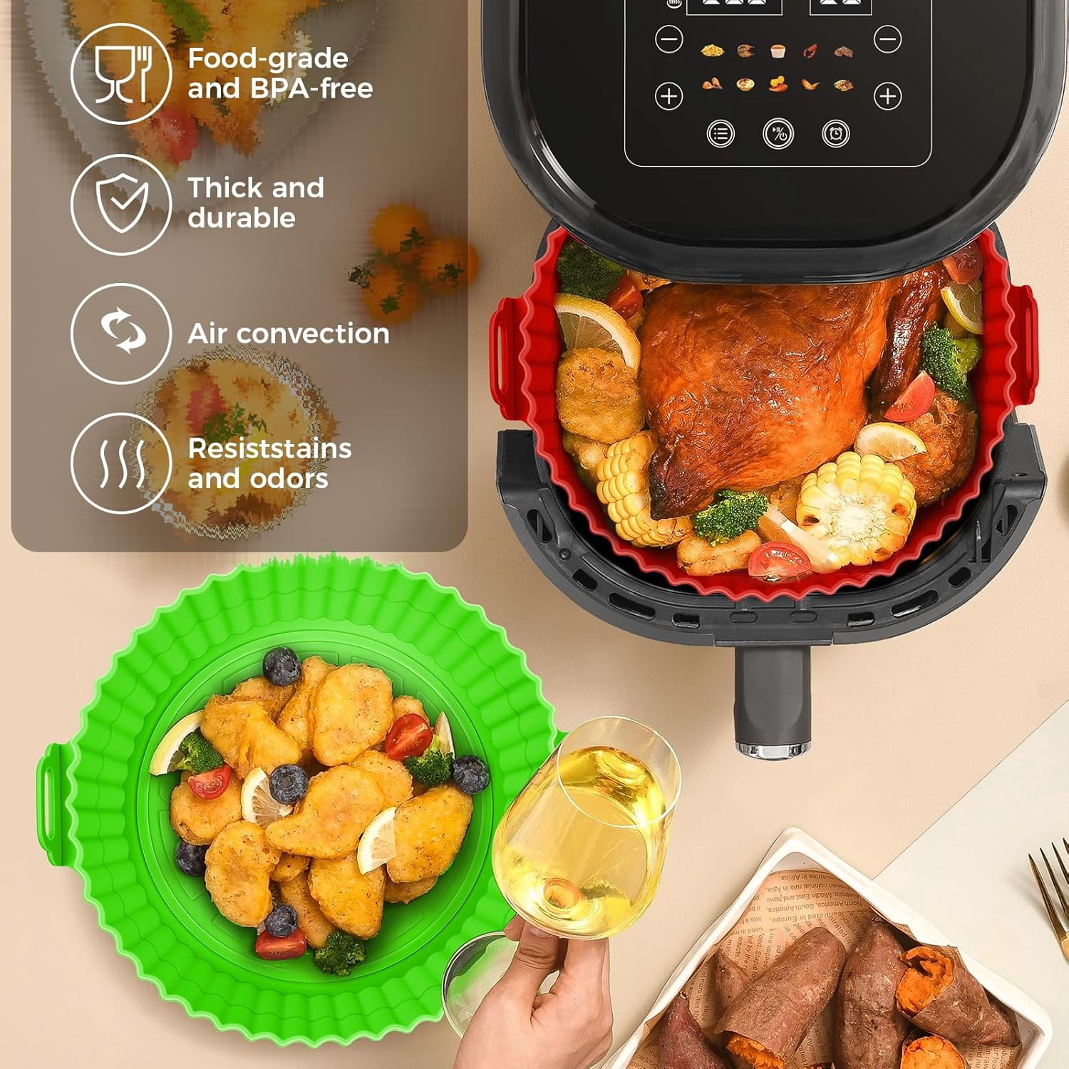 3 Pack Air Fryer Silicone Liners 8inch Air Fryer Silicone Pot Reusable Food Grade Silicone Airfryer Liners Baking Basket Accessories Replacement of Flammable Disposable Parchment Paper