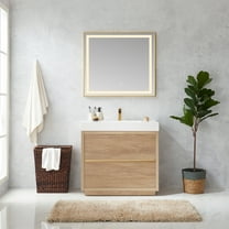 Huesca 36" Single Sink Bathroom Vanity Natural Oak Wood White Top No Mirror