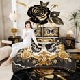 thumbnail image 4 of Manfei Wild Butterfly Bedding Sets Queen with Comforter for Girls, Vintage Damask Duvet Insert, Gold Rose Flower Comforter Sets Queen Size, Microfiber Bedroom Decor, 3pcs Reversible, 4 of 7