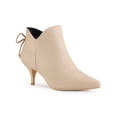 thumbnail image 1 of Unique Bargains Pointed Toe Bow Zip Kitten Heel Ankle Booties for Women Beige (Size 6), 1 of 4