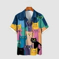 thumbnail image 2 of Fshinging Men'S Floral Shirts Cute Cartoon Cat Print Color Block Short Sleeve Button Plus Size Tropical Shirt, 2 of 3