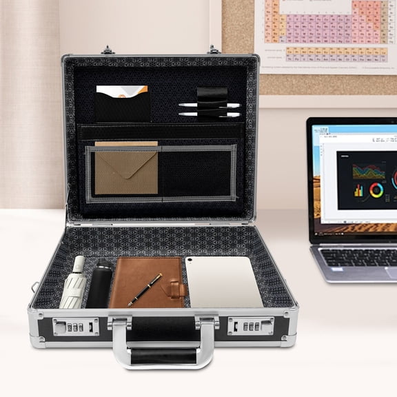 ToppiJoy Portable Locking Briefcase, Combination Lock Hard Laptop Case with Strap for Men and Women (Black)