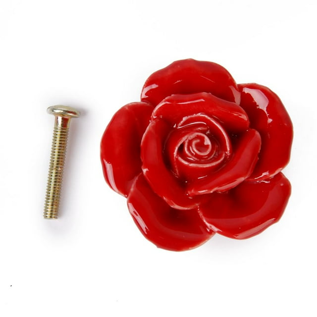 Red Rose Flower Ceramic Kitchen Cabinet Cupboard Handles Pull Knob BLESIY none