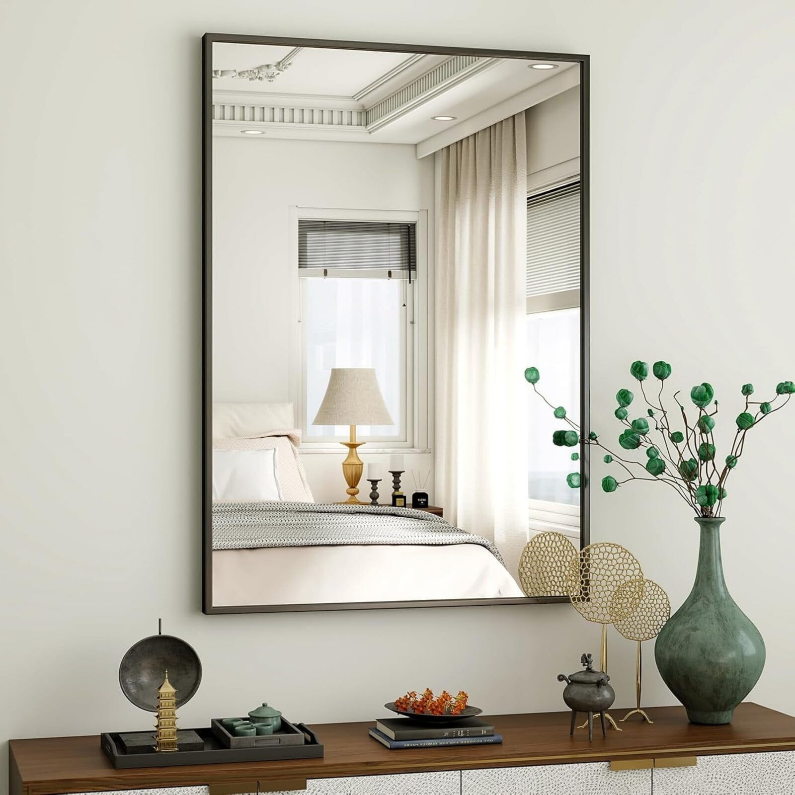AUROMIR 36"x24" Rectangular Bathroom Mirror Vanity Wall Mirror with Metal Frame, Black