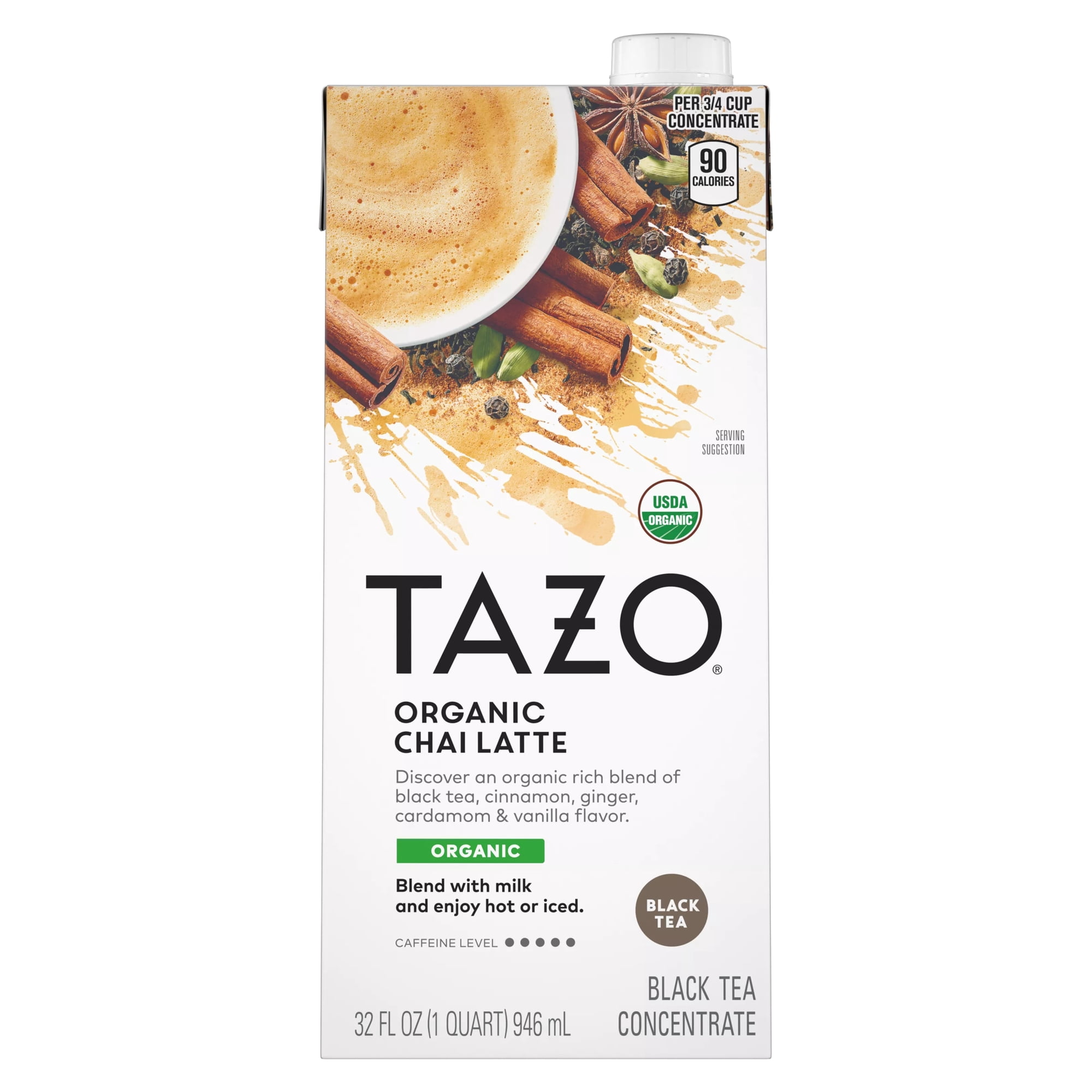 TAZO Organic Chai Latte Black Tea Concentrate, Enjoy Hot or Iced, 32 fl oz Carton