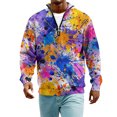 thumbnail image 3 of LNZGNM Mens Mardi Gras Carnival Shirt Quarter Zip Plus Size Carnival Graphic Printed Sweatshirt Stand Collar Long Sleeve Top Casual Carnival Outfits,Purple 4XL, 3 of 7