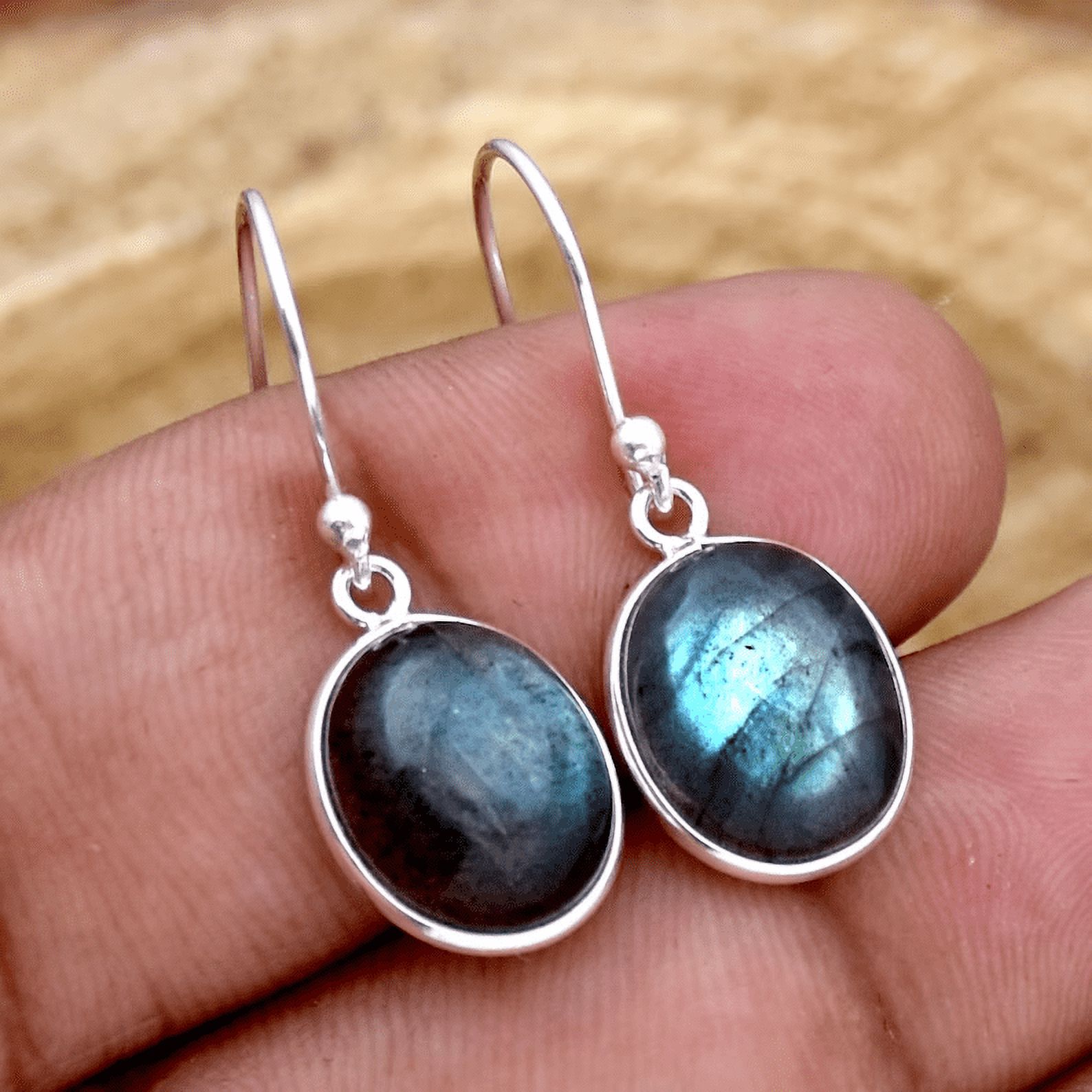 Boucles D'oreilles Labradorite - Argent 925 - Clous - Neuf Sans Emballage