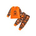 thumbnail image 1 of FOCUSNORM 2Pcs Children Halloween Tracksuit, Pumpkin Pullover + Pants Suit, 1 of 9
