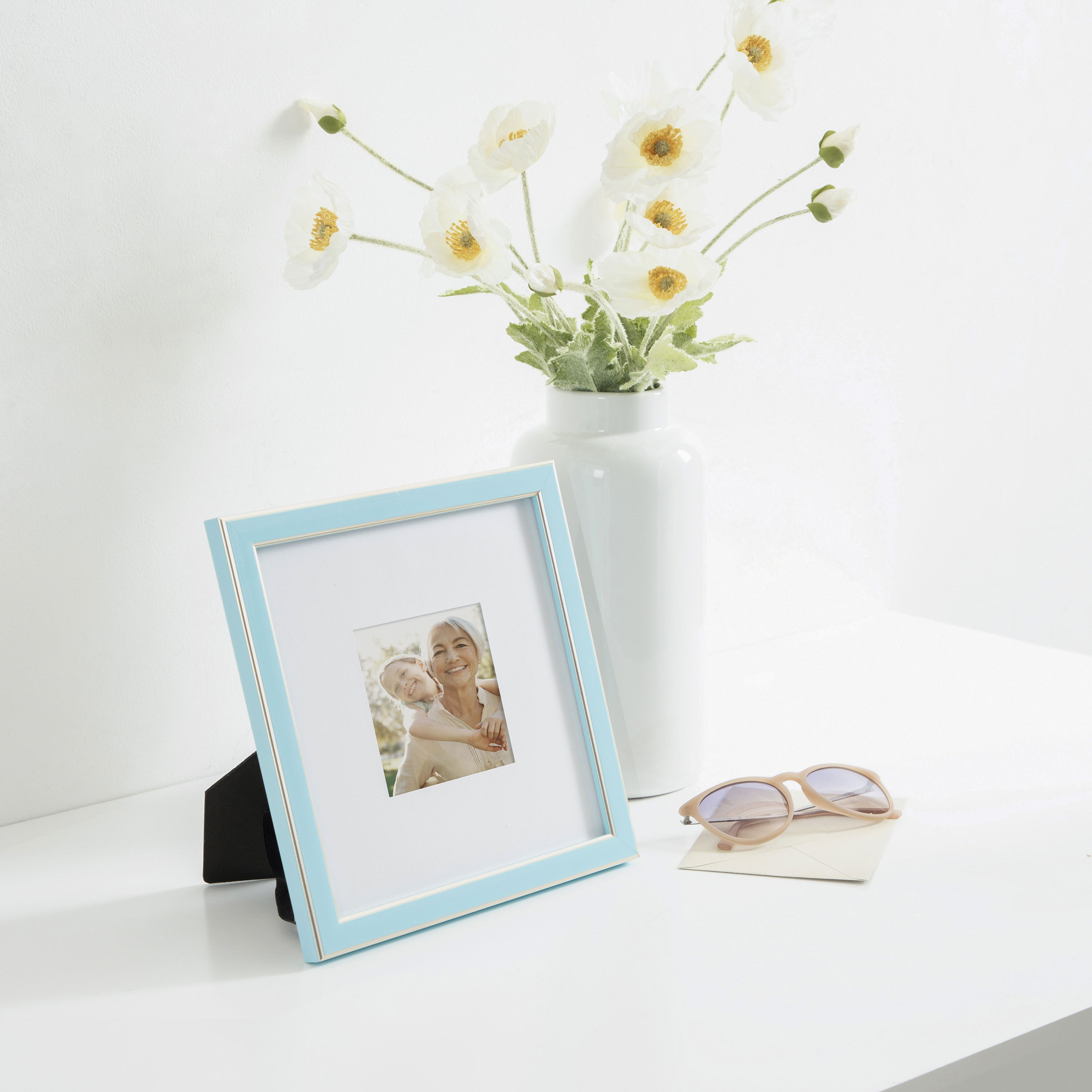 DesignOvation 8x8 Matted for 4x4 Blue/Champagne Decorative Tabletop Picture Frame
