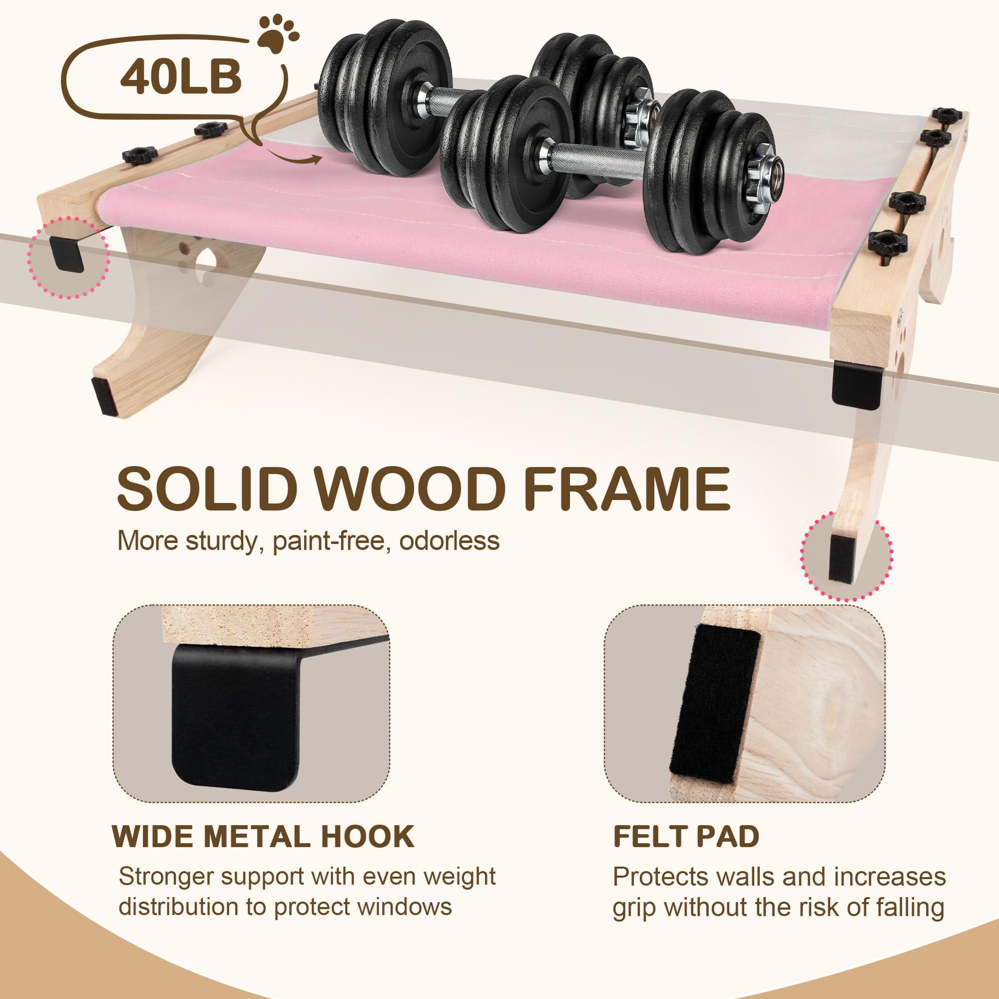 Cat Window Perch for Indoor, Cat Window Hammock Window Perch, Safety Cat Shelves Space Saving Window Mounted Cat Seat (Pink)