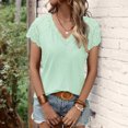 thumbnail image 4 of Scyoekwg Summer Tops for Women Short Sleeve V-Neck Lace Basic Tops Casual Loose Comfy Blouse Tshirt Going Out Tops Classic Solid Color T Shirt (Green,XL), 4 of 5