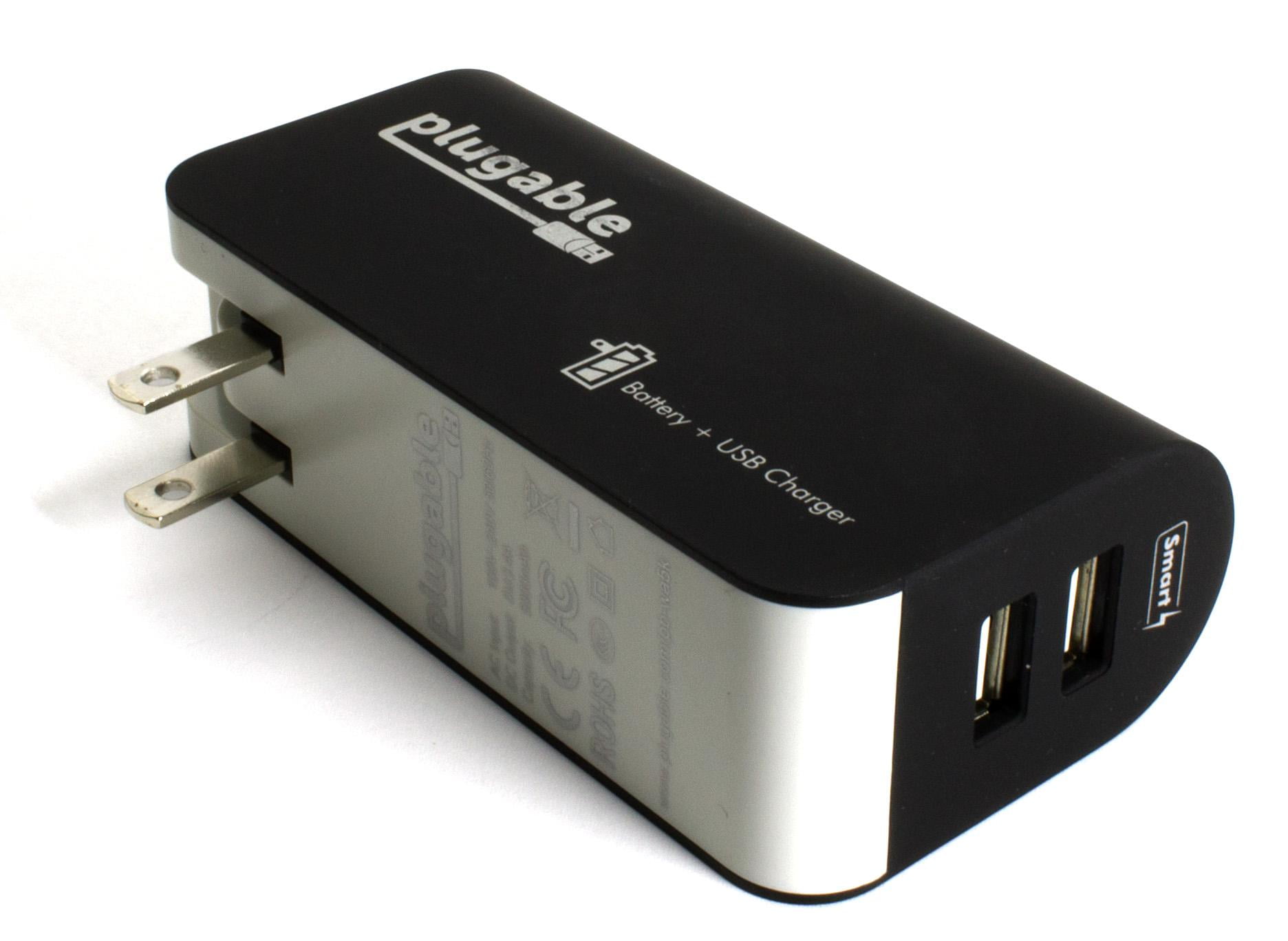 Plugable 2Port USB Power Bank (5,000mAh) + PassThrough AC Wall Outlet Smart Charger for