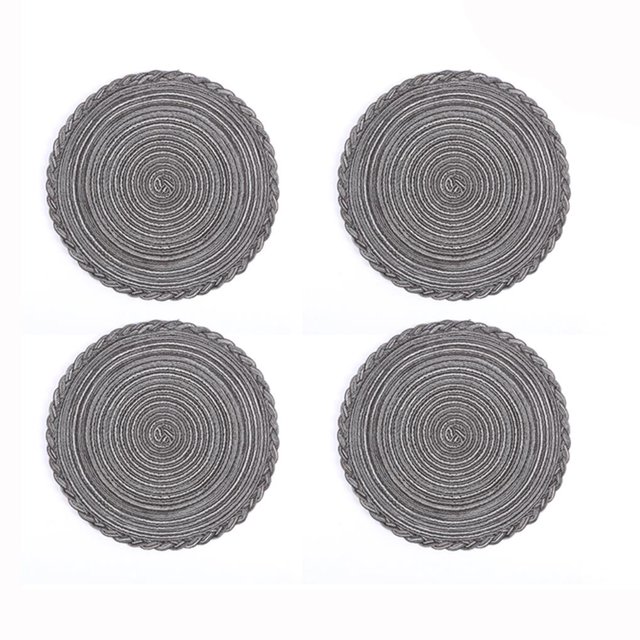 facefd 4Pcs 36cm Japanese Style Round Braided Placemats for Dining Table Heat Resistant Non- for Slip Kitchen Coasters Grey