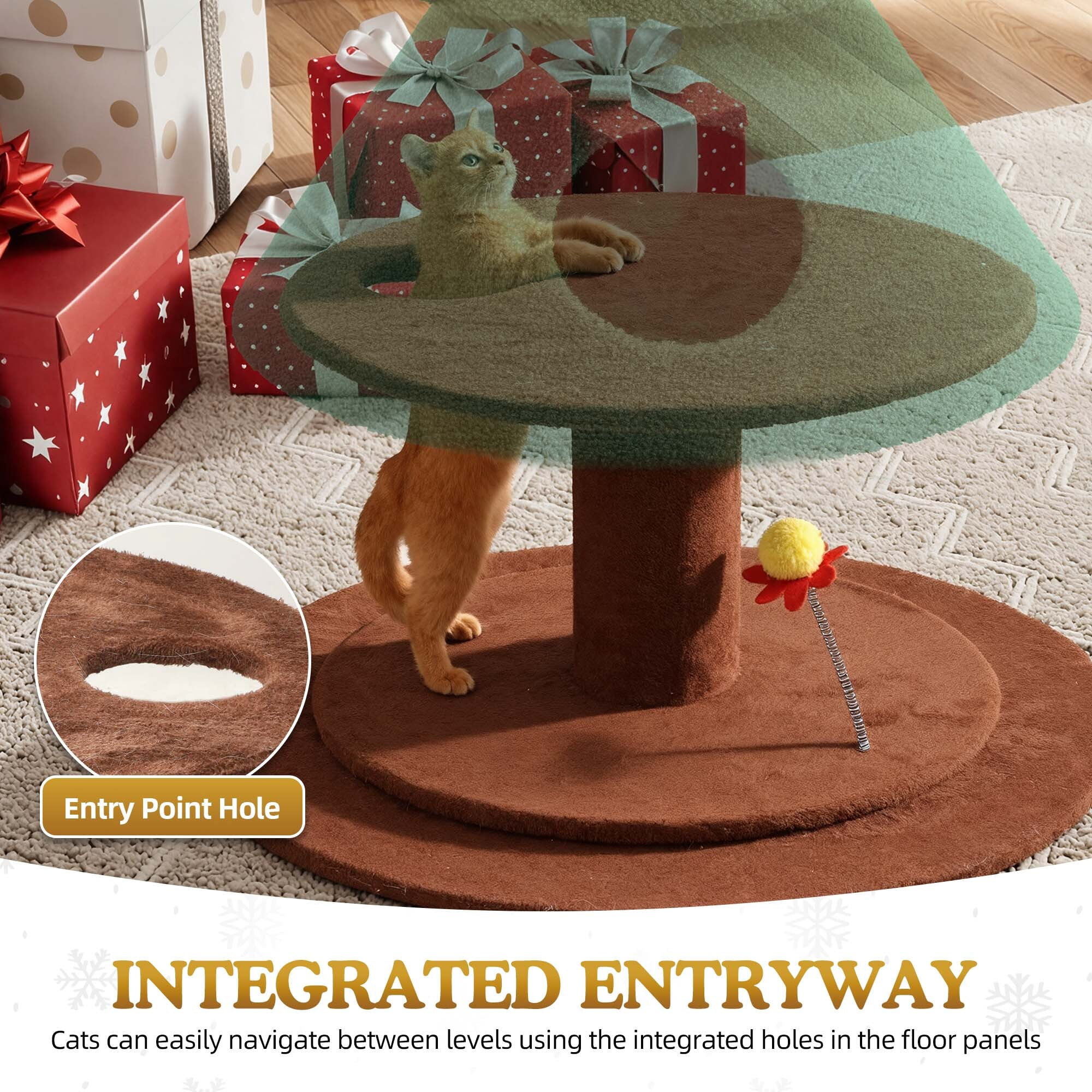 Uforic 60 Inch Christmas Themed Cat Tree, Multi-Level Festive Cat Tower with 2 Semi-Enclosed Cat Houses for Holiday Home Decor
