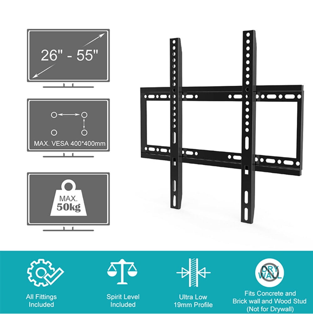 TV Wall Mount with Low Profile for Most 26-55 Inch LED, LCD and Flat Screen TVs, TV Mount Bracket with VESA Up to 400x400mm and Weight Capacity 110lbs,and Space Saving TV Bracket