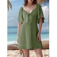 thumbnail image 2 of Robes pour Femmes Printemps Été Décolleté en V Profond Élégante Robe Courte à Nœud Vert Militaire S, 2 of 8