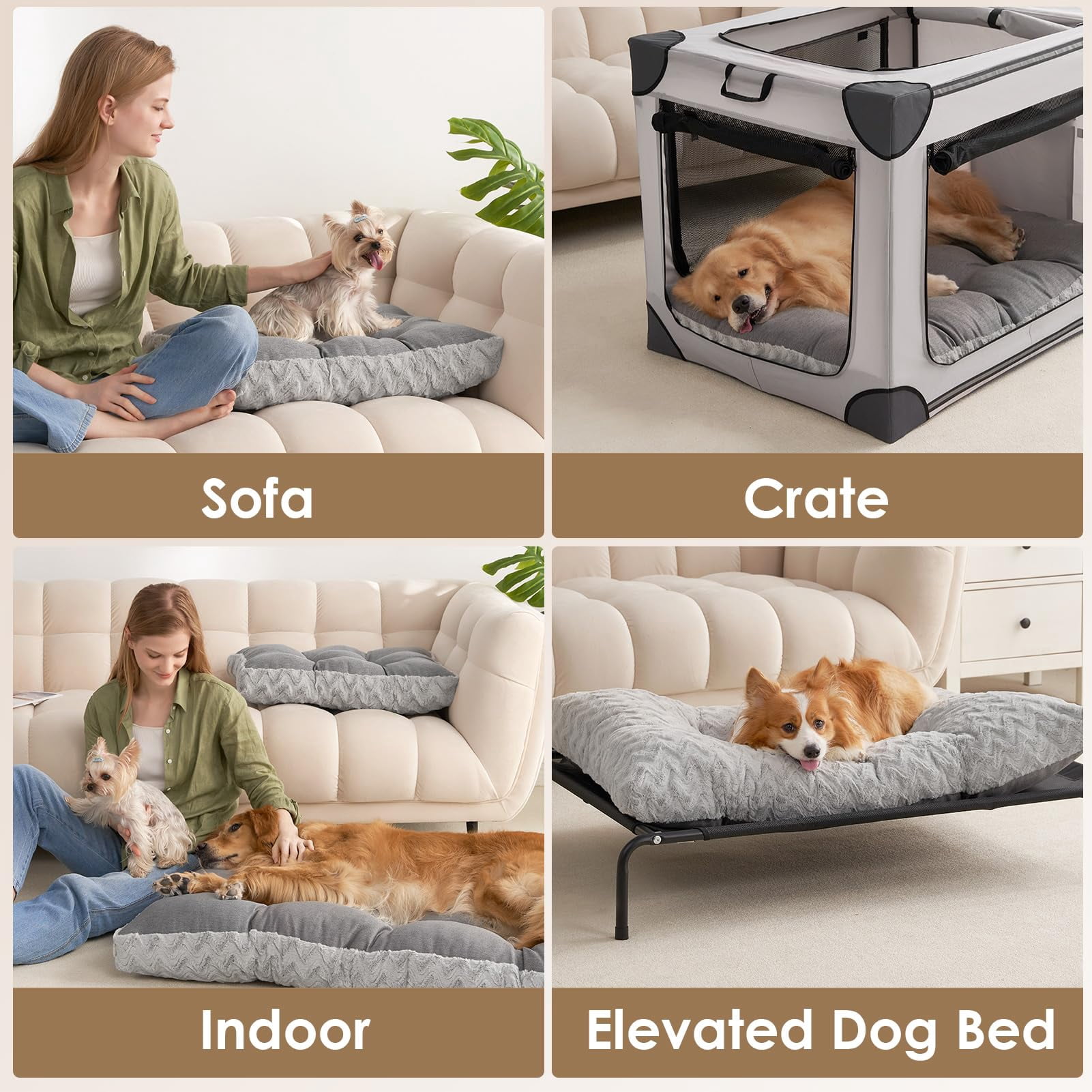 Washable Xl Dog Bed For Crate 41x27 Inch  Reversible Kennel Pad Extra Large Dogs Weight Up To 75 Lbs Plush And Comfy Pet Sleeping Mat Grey