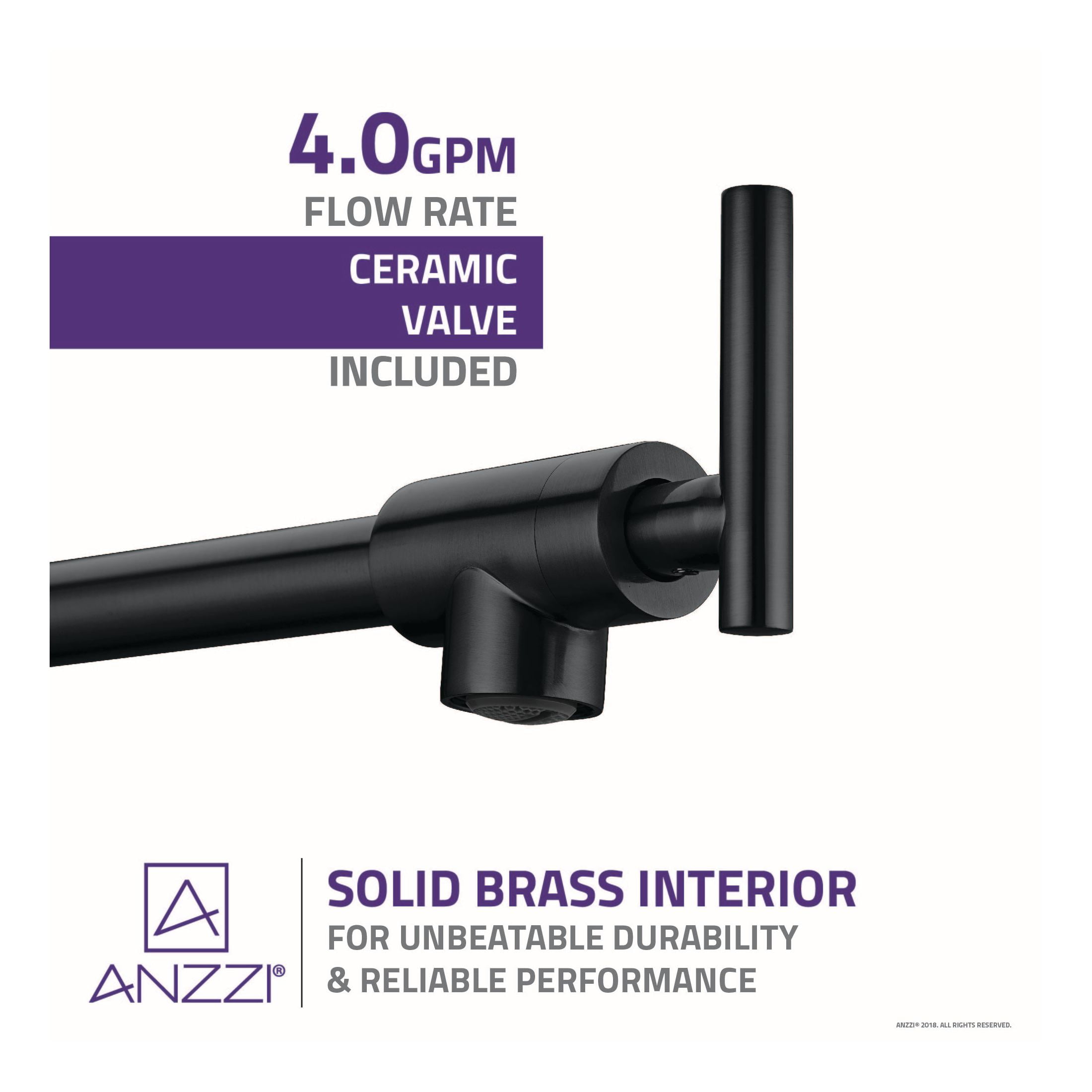 ANZZI Wall-Mounted Pot Filler Braccia Series 24 in. Gunmetal Black