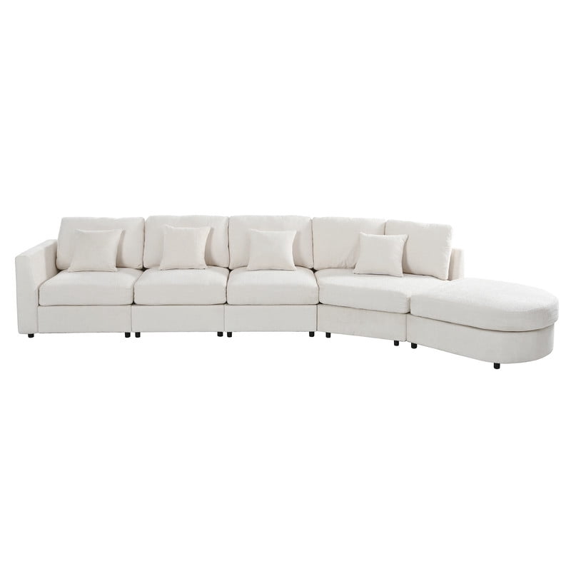 160.4" Oversized Curved Modular Sectional Sofa, Modern 5-Seater Chenille Cloud Couch with Deep Seats, Solid Wood Frame, 4 Throw Pillows for Living Room