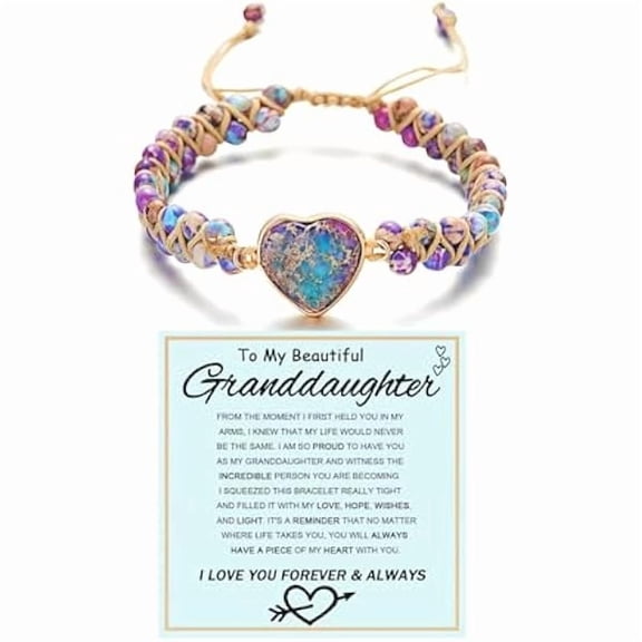 ZLCTo My Granddaughter-Infinity Forever Love Heart Bracelet, Natural Emperor Stone Double Layer Purple Beaded Woven Wrap Bracelets Adjustable Mind Peace Gift Jewelry