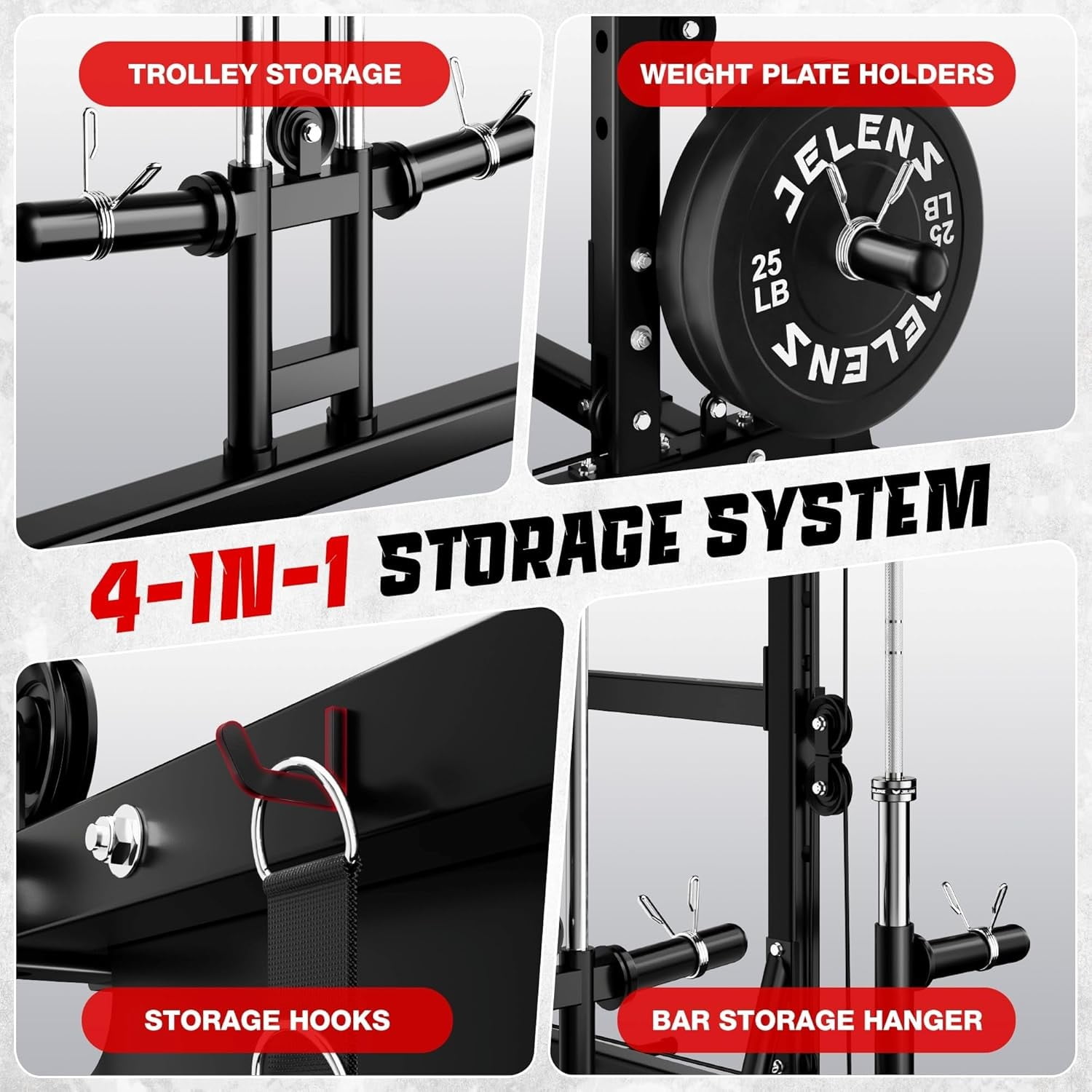 Squat Rack for Home Gym, 2000LBS Power Rack with Adjustable Pulley System, Power Cage Workout Equipment with LAT Pulldown and Training Attachment