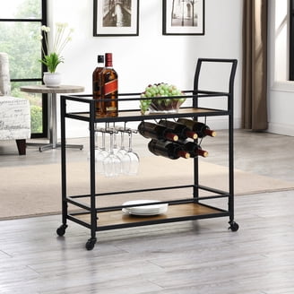 Ktaxon Home Apartment Bar Serving Cart, Sturdy Gold Wine Cart with