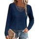 thumbnail image 1 of Camiseta de Mujer con Encaje de Piña y Costuras, Color Liso, Larga, Cuello Redondo, Informal. Azul Marino S, 1 of 7