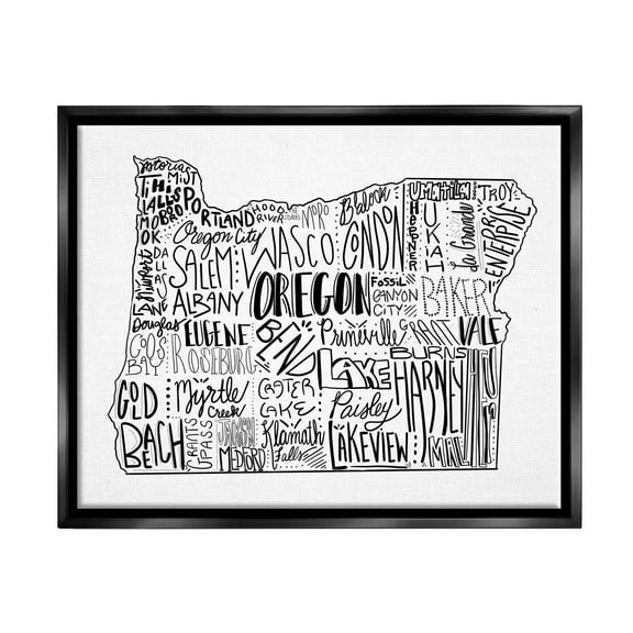 Stupell Industries Oregon State Cities Map Graphic Art Jet Black Floating Framed Canvas Print Wall Art, Design by The Saturday Evening Post