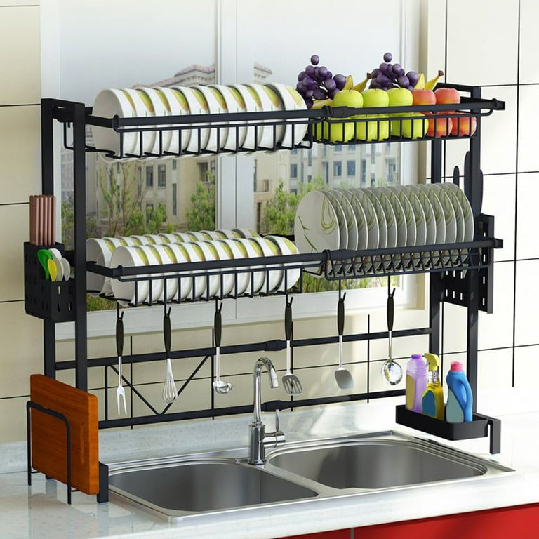 FVSA Over The Sink Dish Drying Rack, 2-Tier Large Dish Racks for Kitchen  Counter, Stainless Steel Dish Drainer with Cutting Board Holder, Dish  Strainer for Counter Organization and Storage - 35.5 Inch 